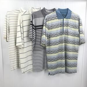 LOT GOLF MEDIUM Short Sleeve Striped 4 Polo Shirts Collared Neck